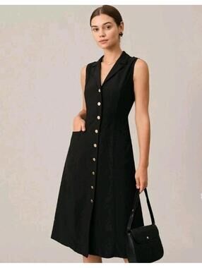 Rihoas The Black V-Neck Tunic Midi Dress XS